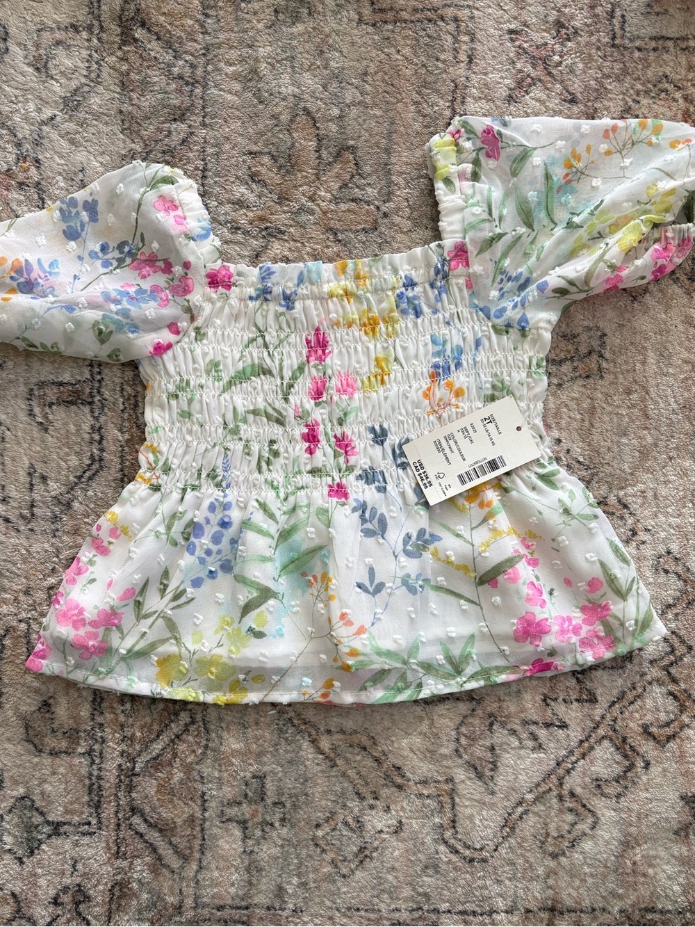 Gymboree White Floral Smocked Puff-Sleeve Blouse